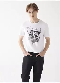 Простая белая мужская футболка с круглым вырезом Mavi