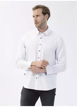 Простая белая мужская рубашка с воротником на пуговицах ЛИССАБОН Pierre Cardin, белый