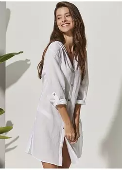 Простая белая женская рубашка с воротником с капюшоном White by Nature