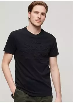 Простая черная мужская футболка с круглым вырезом M1011908A12A_Футболка с тиснением VL Superdry, черный