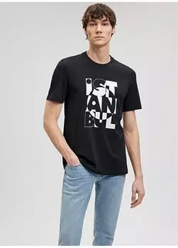 Простая черная мужская футболка с круглым вырезом M0612273-900_ISTANBUL ФУТБОЛКА Mavi, черный