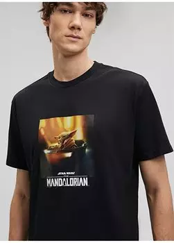 Простая черная мужская футболка с прямым воротником M0612043-900_MANDALORIAN T-SHIRT Mavi, черный