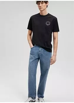 Простая черная мужская футболка с прямым воротником M0611973-900_ФУТБОЛКА SMILEY Mavi, черный