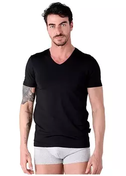 Простая черная мужская футболка стандартного кроя с V-образным вырезом North Ice