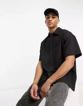 Простая черная рубашка оверсайз с воротником с лацканами Jack & Jones Originals