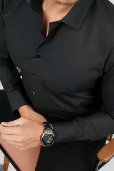 Простая черная рубашка узкого кроя Easy-Iron Dacron в коробочке Etikmen, черный