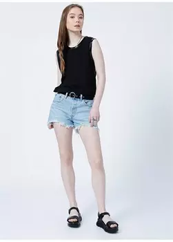 Простая черная женская блузка стандартного кроя K-Core с круглым вырезом Black On Black