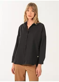Простая черная женская рубашка с рубашечным воротником NGSTYLE