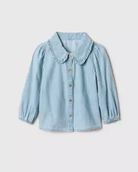 Простая девичья блузка с пуговицами спереди Gap, светло-голубой