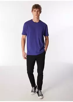 Простая фиолетовая мужская футболка с круглым вырезом M066249-70493_ФУТБОЛКА С КОРОТКИМ РУКАВОМ Mavi