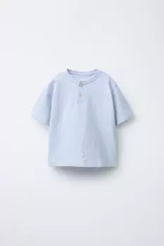Простая футболка henley ZARA, небесно-синий