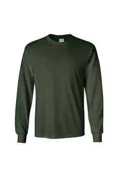 Простая футболка с длинным рукавом из ультрахлопка с круглым вырезом Gildan, зеленый