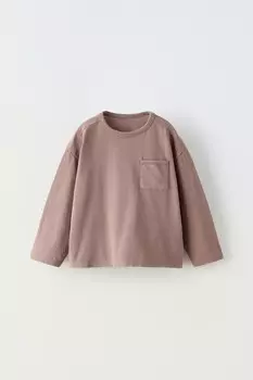 Простая футболка с карманом ZARA, коричневый/серо-коричневый