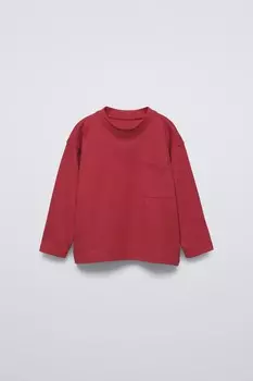 Простая футболка с карманом ZARA, красный