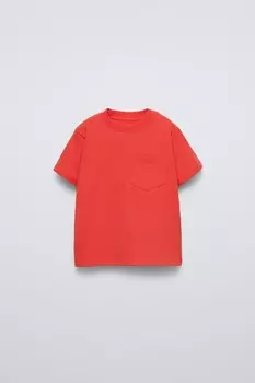Простая футболка с карманом ZARA, красный