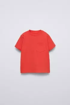 Простая футболка с карманом ZARA, красный