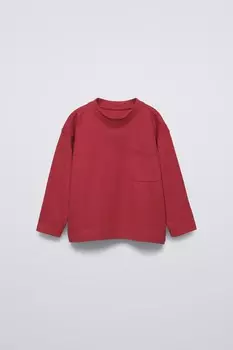 Простая футболка с карманом ZARA, красный