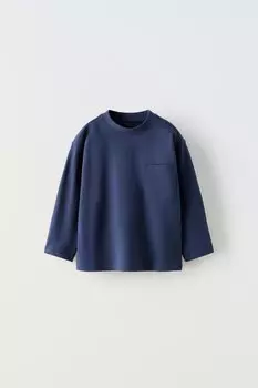 Простая футболка с карманом ZARA, темно-синий