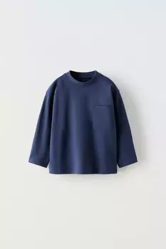 Простая футболка с карманом ZARA, темно-синий