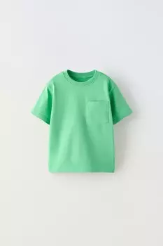 Простая футболка с карманом ZARA, зеленый