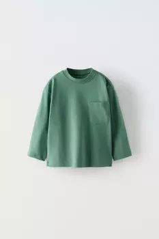 Простая футболка с карманом ZARA, зеленый