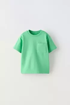 Простая футболка с карманом ZARA, зеленый