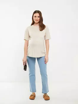 Простая футболка с круглым вырезом и короткими рукавами для беременных LC Waikiki Maternity