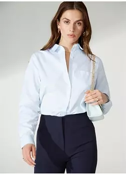 Простая голубая женская рубашка с классическим воротником Marie Marot