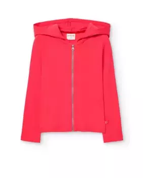 Простая куртка для девочки с капюшоном и застежкой-молнией Boboli, фуксия