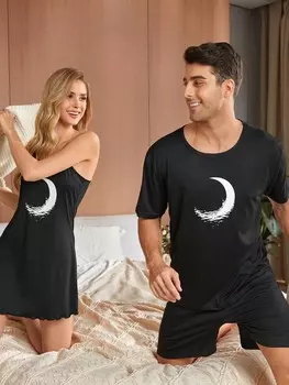 Простая мужская повседневная пижама Couped Up Shein, черный