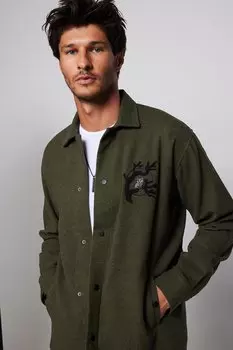 Простая мужская рубашка цвета дровосека цвета хаки с вышивкой Relax Fit и кнопками TUDORS