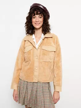 Простая плюшевая женская куртка-рубашка с длинным рукавом LCW Casual