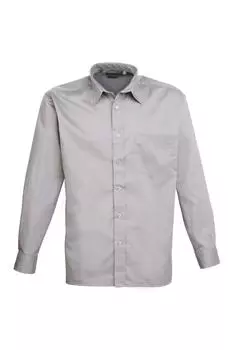 Простая рабочая рубашка из поплина с длинными рукавами Premier, серебро