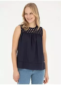 Простая темно-синяя женская рубашка с круглым вырезом Comfort Fit GIZ023Y U.S. Polo Assn., темно-синий