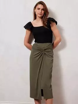 Простая трикотажная юбка-миди с завязками Mint Velvet, хаки
