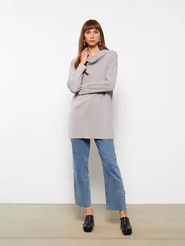 Простая трикотажная женская туника со струящимся воротником и длинными рукавами LCWAIKIKI Classic