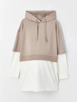 Простая туника для беременных с капюшоном и длинными рукавами LCWAIKIKI Maternity, светло-коричневый