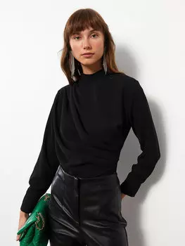 Простая женская блузка из крепа с высоким воротником и длинными рукавами LCW Vision