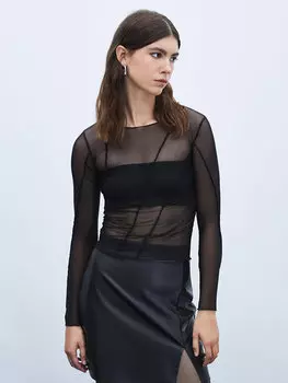 Простая женская блузка из тюля с круглым вырезом и длинными рукавами LIMITED