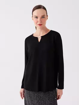 Простая женская блузка с круглым вырезом и длинными рукавами LCW Grace, новый черный