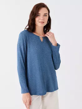 Простая женская блузка с круглым вырезом и длинными рукавами LCW Grace, сизый