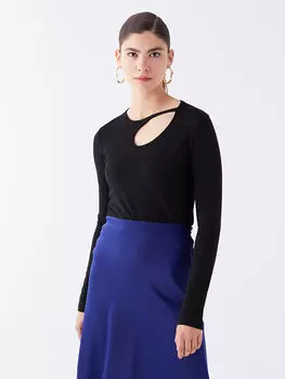 Простая женская блузка с круглым вырезом и длинными рукавами LCW Vision, новый черный