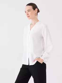 Простая женская блузка с V-образным вырезом и длинными рукавами LCW Grace, экрю