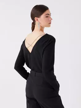 Простая женская блузка с V-образным вырезом и длинными рукавами LCW Vision