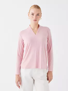 Простая женская блузка с V-образным вырезом и длинными рукавами LCWAIKIKI Classic, светлая сушеная роза