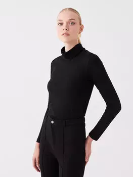 Простая женская блузка с высоким воротником и длинными рукавами LCWAIKIKI Classic, новый черный