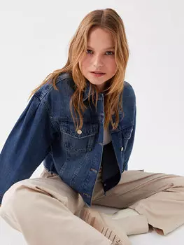 Простая женская джинсовая куртка с длинным рукавом с рубашечным воротником LCW Casual