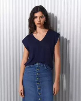 Простая женская футболка без рукавов Easy Wear, тёмно-синий