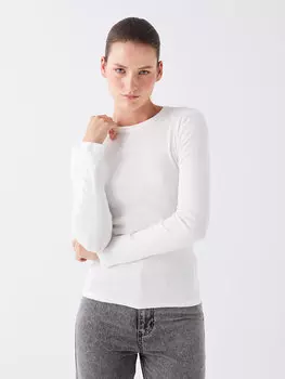 Простая женская футболка с круглым вырезом и длинными рукавами LCWAIKIKI Classic, экрю