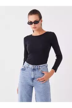 Простая женская футболка с круглым вырезом и длинными рукавами LC Waikiki, зеленый